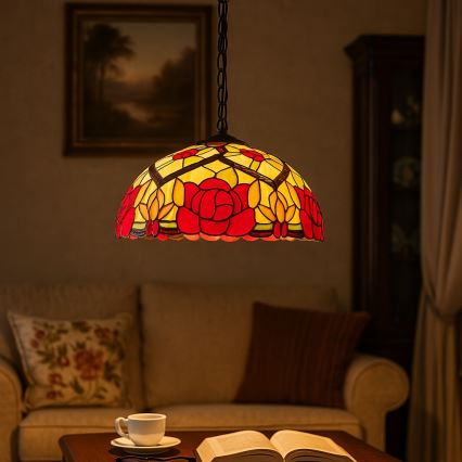 Brilagi - suspension Tiffany en vitrail sur chaîne GARLAN 2xE27/60W/230V