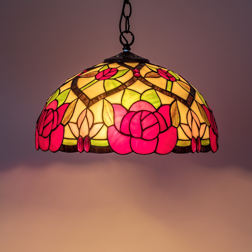 Brilagi - suspension Tiffany en vitrail sur chaîne GARLAN 2xE27/60W/230V