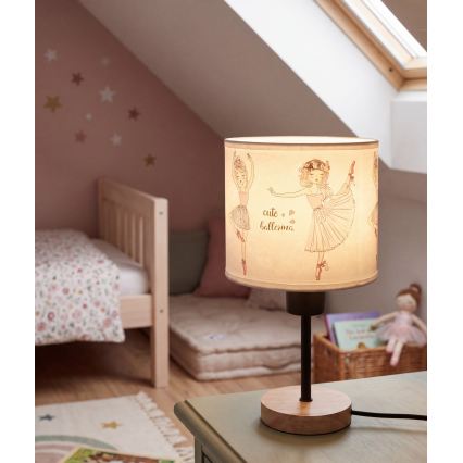 Brilagi - Kinder tafellamp BOBO WOOD 1xE27/25W/230V eik/zwart/wit/roze/balletschoentjes