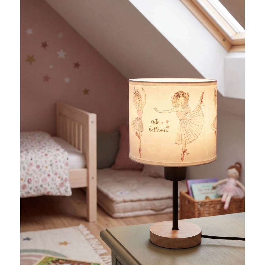 Brilagi - Kinder tafellamp BOBO WOOD 1xE27/25W/230V eik/zwart/wit/roze/balletschoentjes