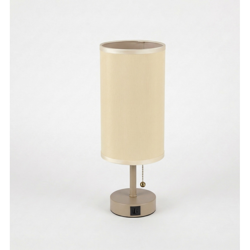 Brilagi - Tafellamp met USB-poort TABLON 1xE27/25W/230V beige/crème