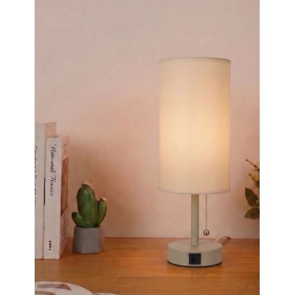 Brilagi - Tafellamp met USB-poort TABLON 1xE27/25W/230V beige/crème