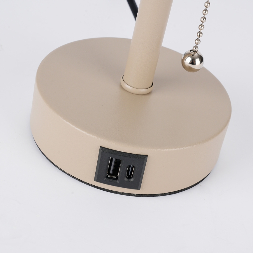 Brilagi - Tafellamp met USB-poort TABLON 1xE27/25W/230V beige/grijs