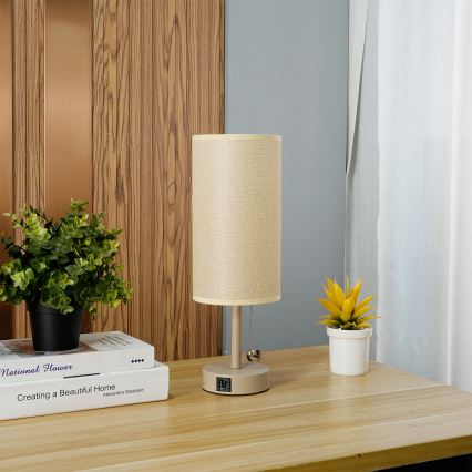 Brilagi - Tafellamp met USB-poort TABLON 1xE27/25W/230V beige