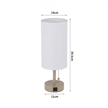 Brilagi - Tafellamp met USB-poort TABLON 1xE27/25W/230V beige/wit