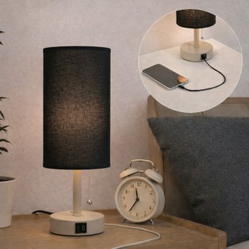 Brilagi - Tafellamp met USB-poort TABLON 1xE27/25W/230V beige/zwart