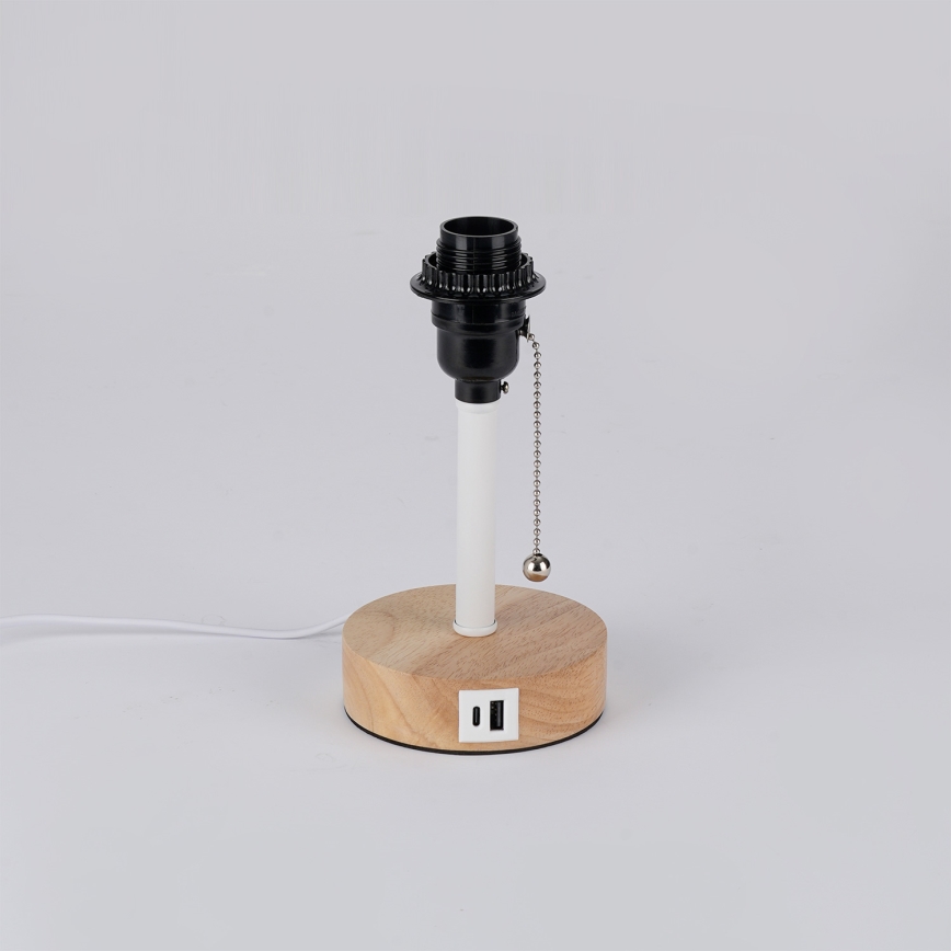 Brilagi - Tafellamp met USB-poort TABLON 1xE27/25W/230V eik/wit/crème