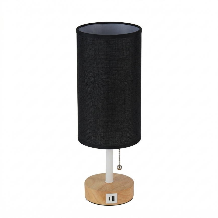Brilagi - Tafellamp met USB-poort TABLON 1xE27/25W/230V eik/wit/zwart