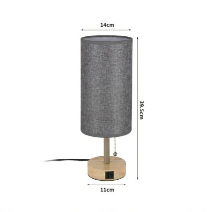 Brilagi - Tafellamp met USB-poort TABLON 1xE27/25W/230V eiken/beige/grijs