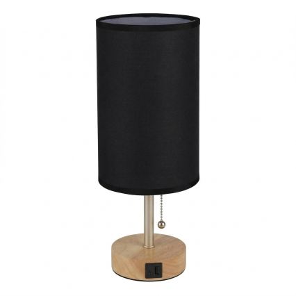 Brilagi - Tafellamp met USB-poort TABLON 1xE27/25W/230V eiken/beige/zwart