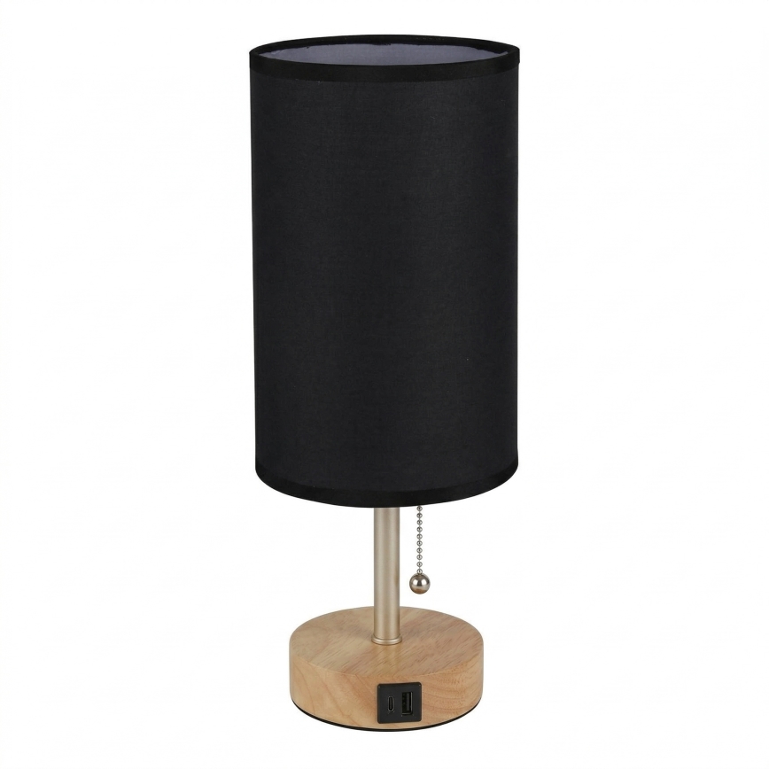 Brilagi - Tafellamp met USB-poort TABLON 1xE27/25W/230V eiken/beige/zwart