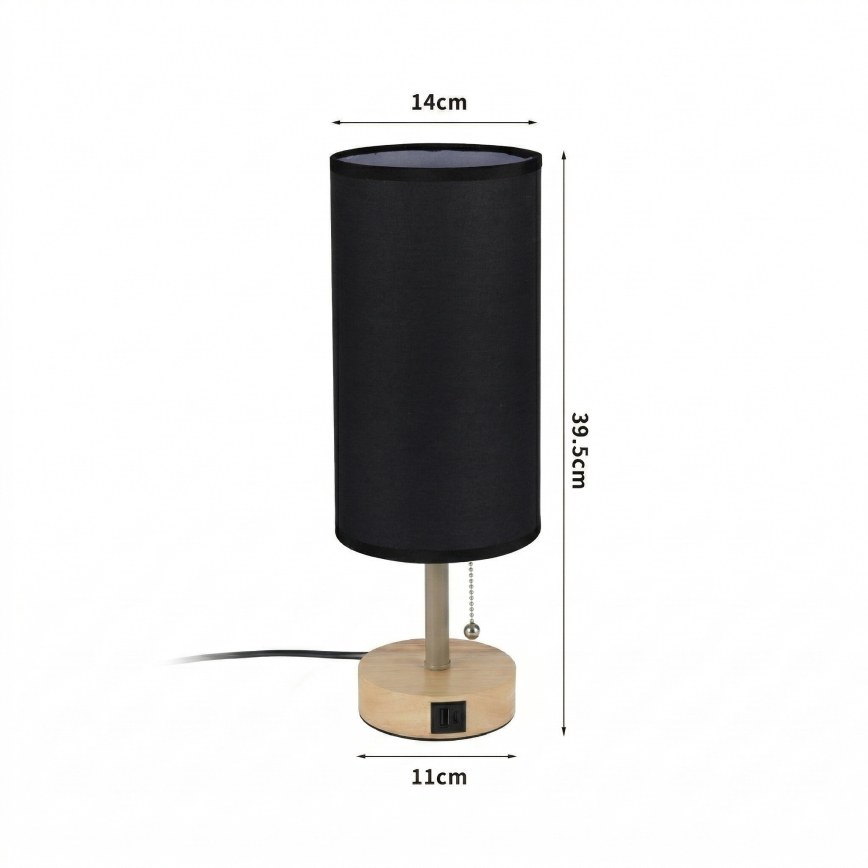 Brilagi - Tafellamp met USB-poort TABLON 1xE27/25W/230V eiken/beige/zwart