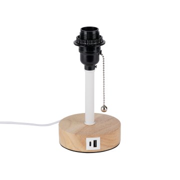 Brilagi - Tafellamp met USB-poort TABLON 1xE27/25W/230V eiken/wit