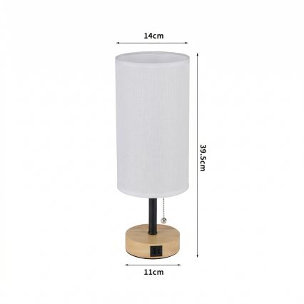 Brilagi - Tafellamp met USB-poort TABLON 1xE27/25W/230V eiken/zwart/wit