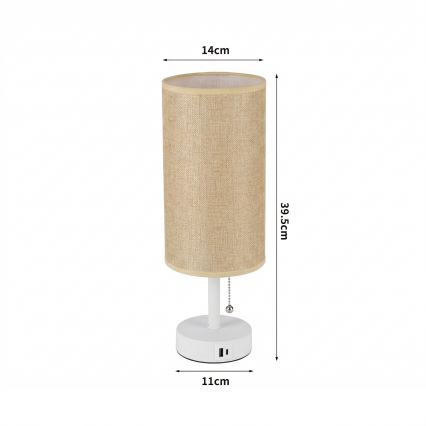 Brilagi - Tafellamp met USB-poort TABLON 1xE27/25W/230V wit/beige
