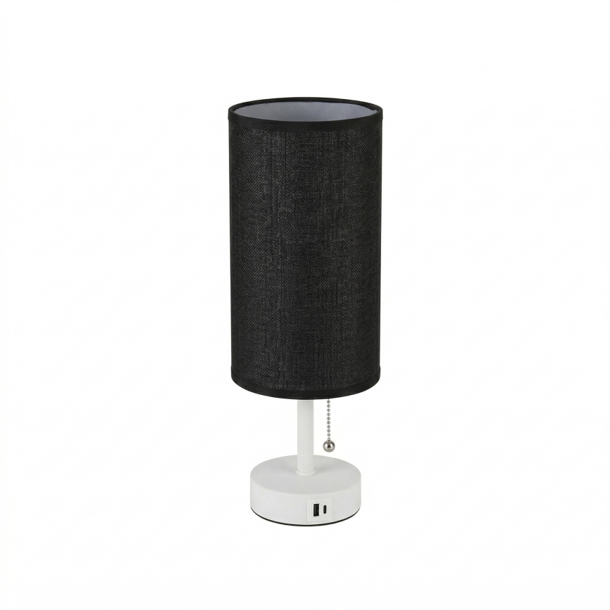 Brilagi - Tafellamp met USB-poort TABLON 1xE27/25W/230V wit/zwart