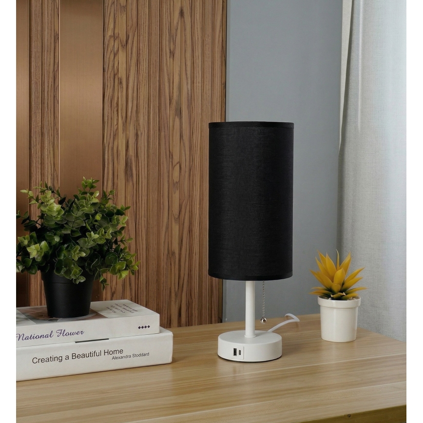 Brilagi - Tafellamp met USB-poort TABLON 1xE27/25W/230V wit/zwart