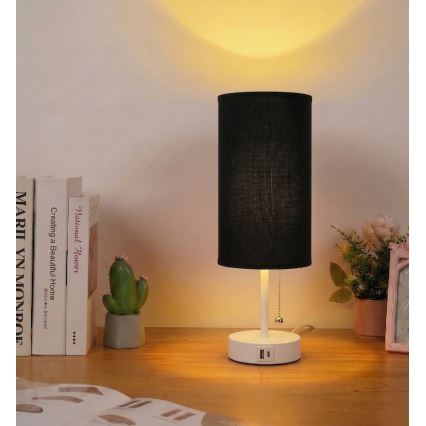Brilagi - Tafellamp met USB-poort TABLON 1xE27/25W/230V wit/zwart