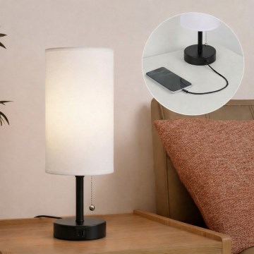 Brilagi - Tafellamp met USB-poort TABLON 1xE27/25W/230V zwart/wit