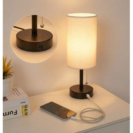 Brilagi - Tafellamp met USB-poort TABLON 1xE27/25W/230V zwart/wit