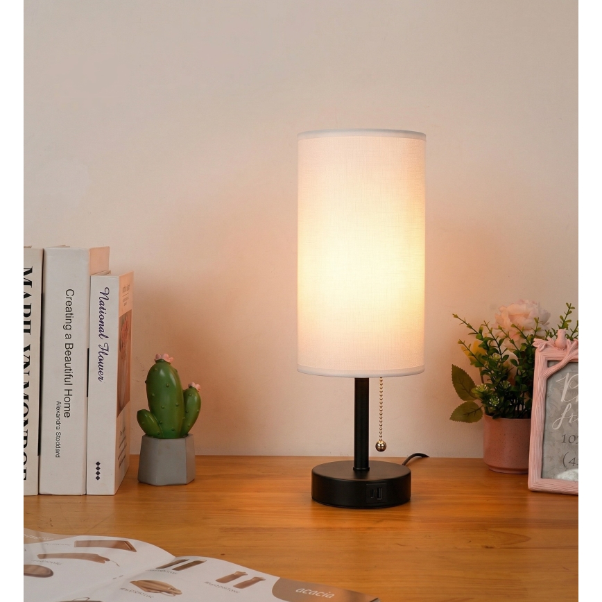 Brilagi - Tafellamp met USB-poort TABLON 1xE27/25W/230V zwart/wit