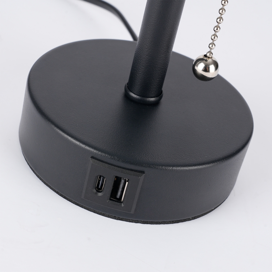 Brilagi - Tafellamp met USB-poort TABLON 1xE27/25W/230V zwart/wit