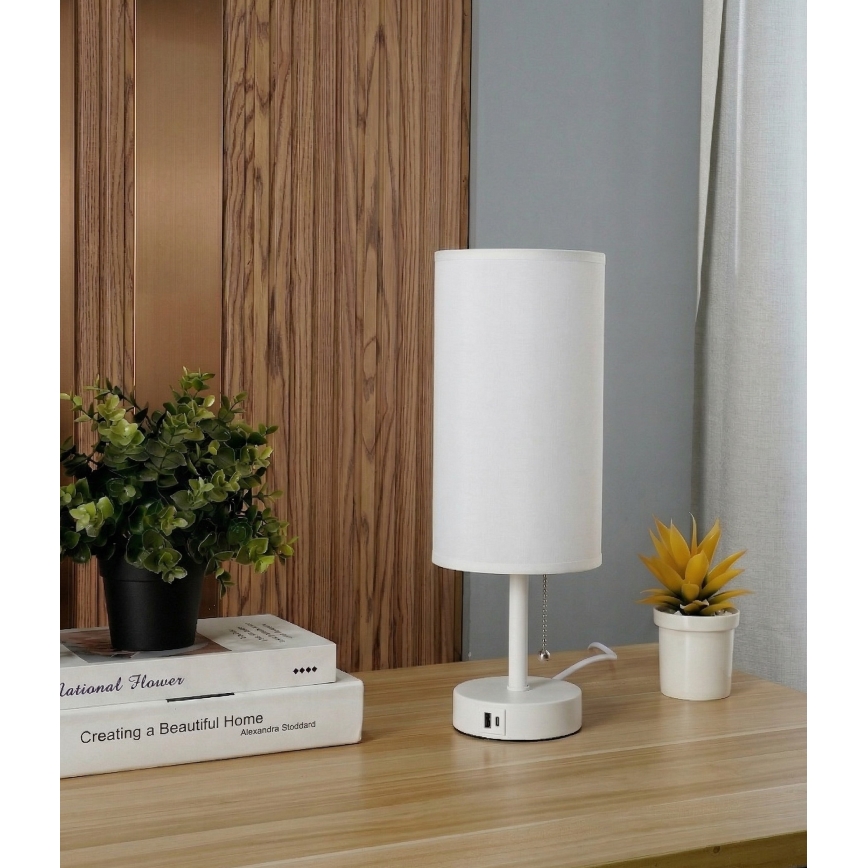 Brilagi - Tafellamp TABLON met USB-poort, 1x E27/25W/230V, wit