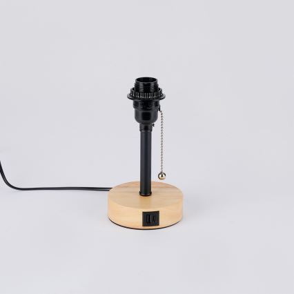 Brilagi - Tafellamp TABLON met USB-poort 1xE27/25W/230V eiken/zwart/crème