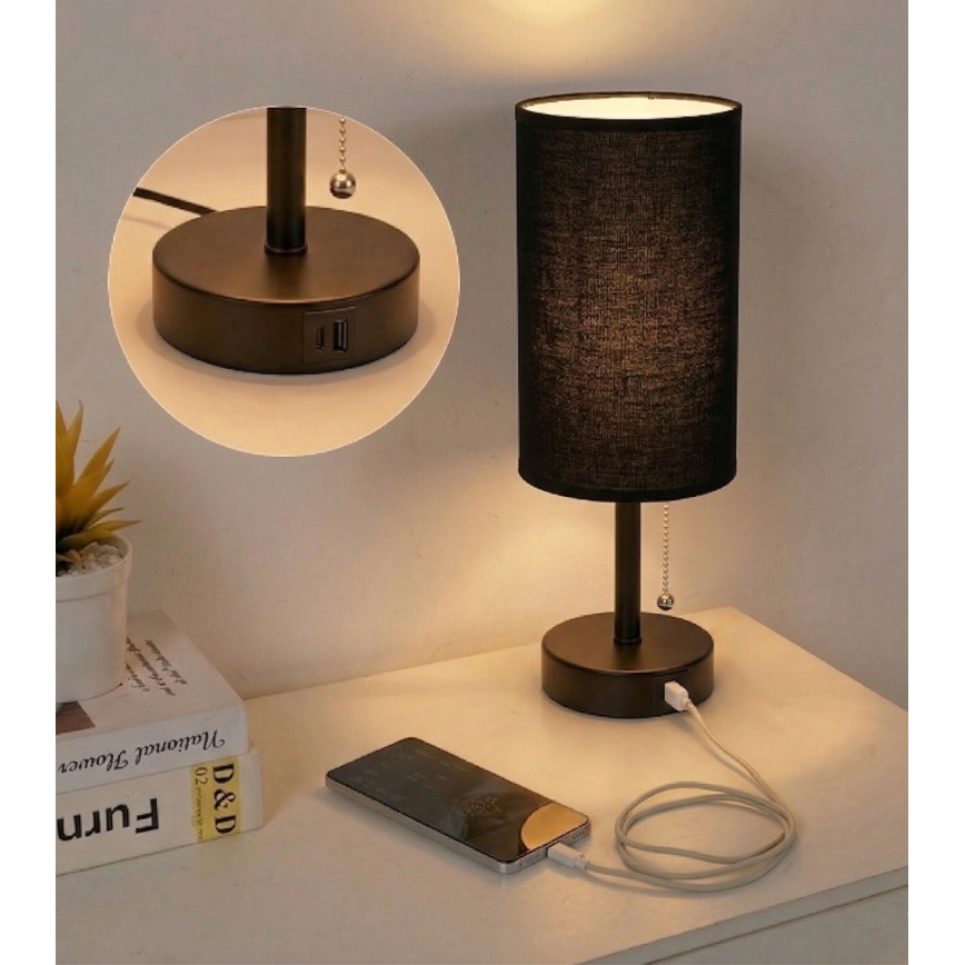 Brilagi - Tafellamp TABLON met USB-poort 1xE27/25W/230V zwart