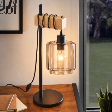 BRILAGI - Tafellamp WOOD GLASS 1xE27/40W/230V bruin/zwart/rookbeige