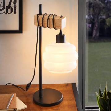BRILAGI - Tafellamp WOOD GLASS 1xE27/40W/230V bruin/zwart/wit