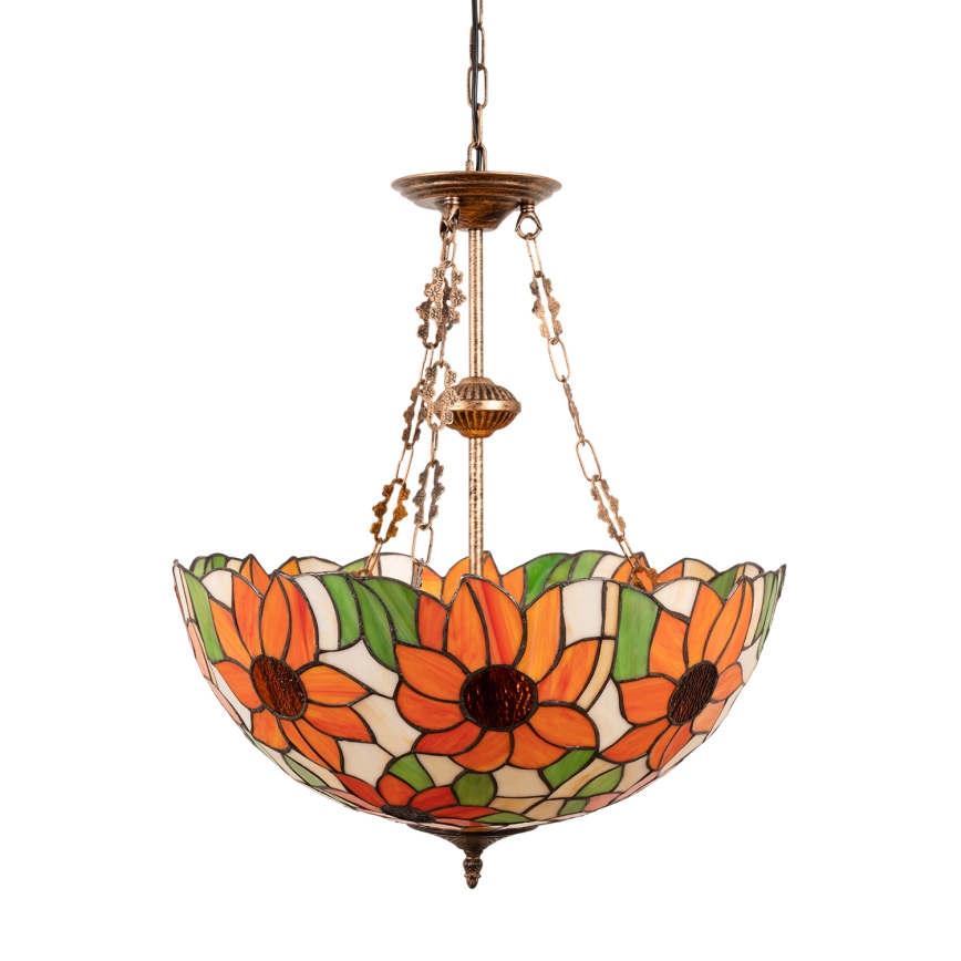 Brilagi - Tiffany-glas hanglamp aan een ketting SUNFLOWER 3×E27/60W/230V Ø 50 cm