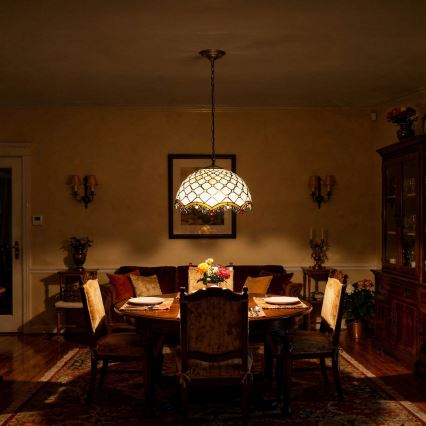 BRILAGI - Tiffany glas-in-lood kroonluchter aan ketting IVORY 1xE27/60W/230V Ø 40 cm