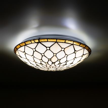 Brilagi - Tiffany glas-in-lood plafondlamp ivoor 2xE27/60W/230V Ø 40 cm
