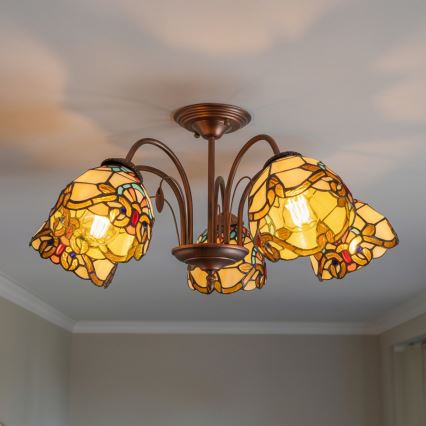 Brilagi - Tiffany glas-in-lood plafonnière MIRABELLA 5xE27/60W/230V Ø 60 cm