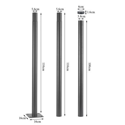 Brilagi - Mât métallique URBAN 3 m pour colonne d'éclairage extérieur, Ø 58 mm, gris