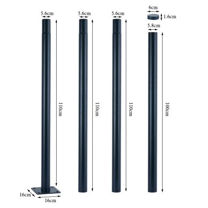 Brilagi - Tige métallique pour mât d'éclairage extérieur URBAN 4 m, Ø 58 mm, anthracite