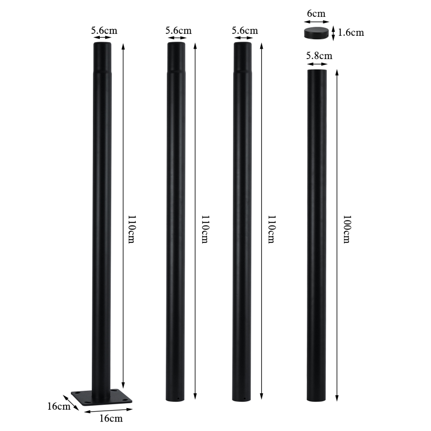 Brilagi - Tige métallique pour poteau d'éclairage extérieur URBAN 4 m, Ø 58 mm, noire