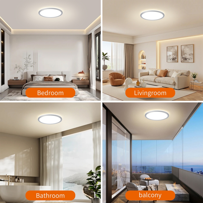 Brilagi - LED badkamer plafondlamp ULTRA SLIM LED/18W/230V Ø 30 cm zilver IP54