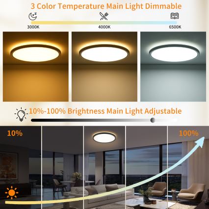 Brilagi - Dimbare LED-plafondlamp ULTRA SLIM LED/24W/230V 2700-6500K Ø 42 cm zwart + afstandsbediening