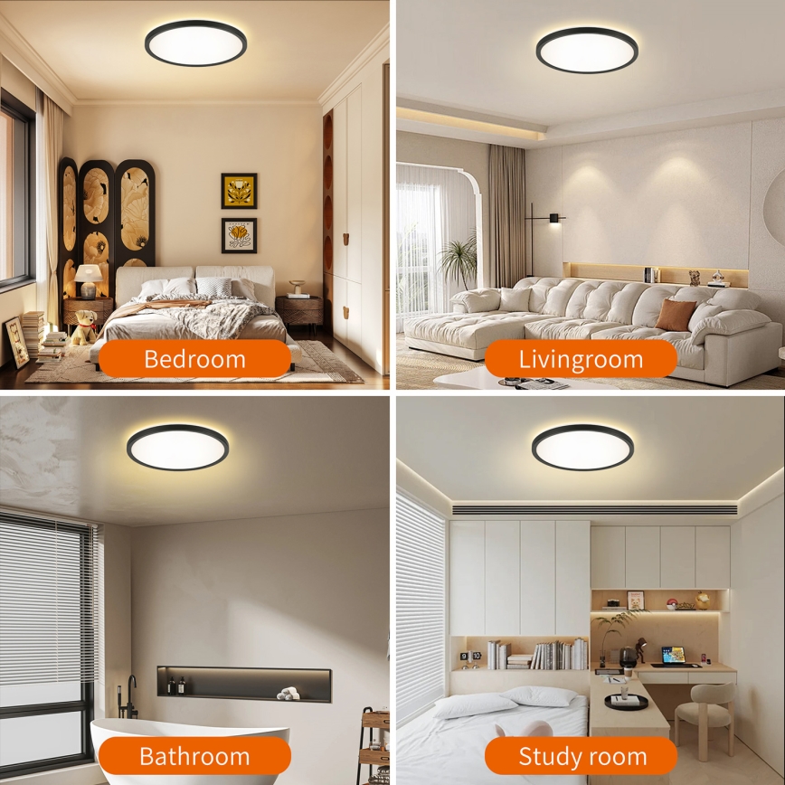 Brilagi - Dimbare LED-plafondlamp ULTRA SLIM LED/24W/230V 2700-6500K Ø 42 cm zwart + afstandsbediening