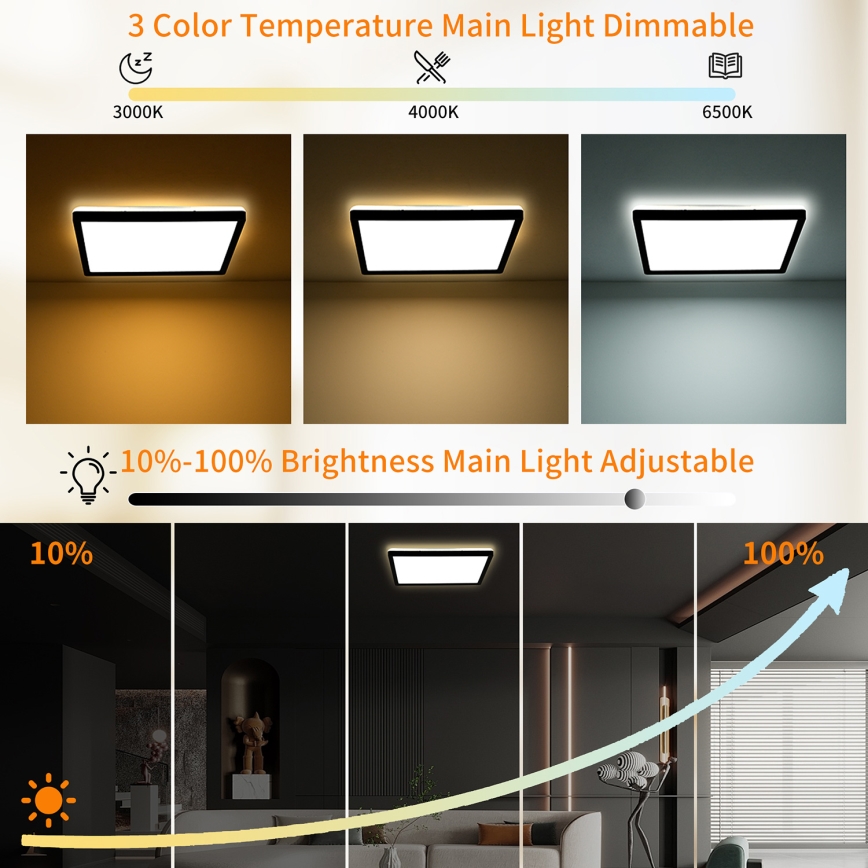 Brilagi - LED dimbare plafondlamp ULTRA SLIM LED/18W/230V 2700-6500K 30x30 cm zwart + afstandsbediening
