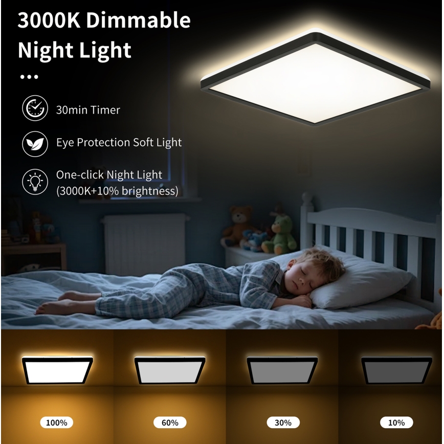 Brilagi - LED dimbare plafondlamp ULTRA SLIM LED/18W/230V 2700-6500K 30x30 cm zwart + afstandsbediening