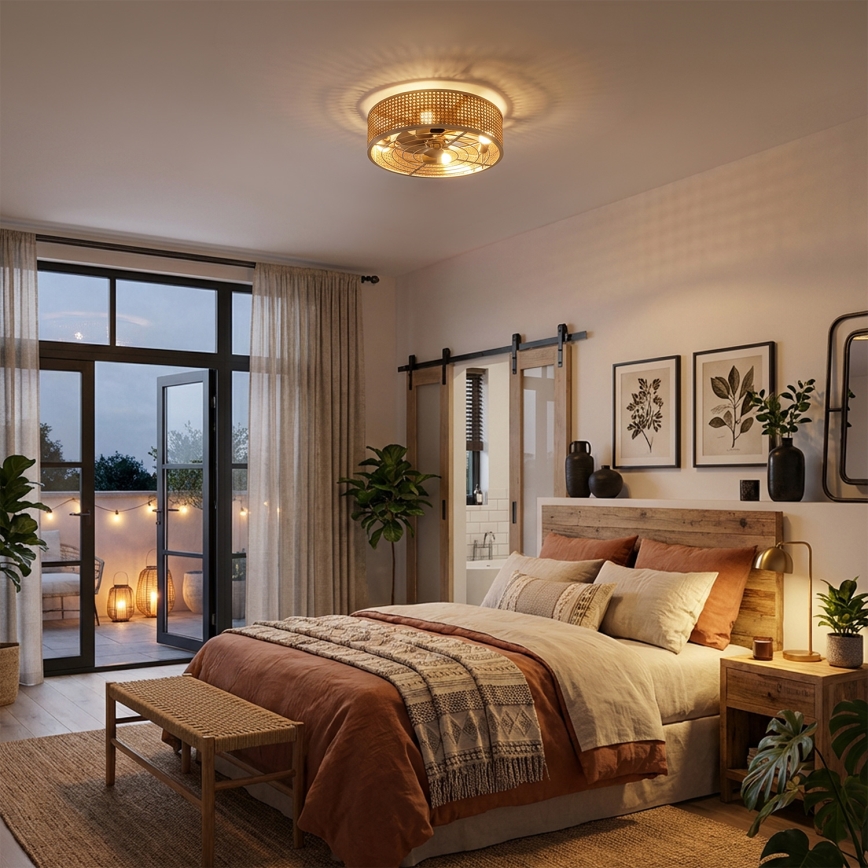 Brilagi - Ventilateur de plafond 4xE27/40W/230V Ø 50 cm bambou + télécommande