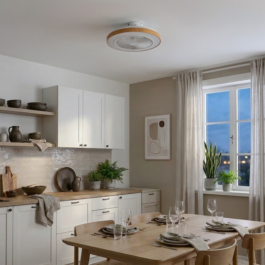 Brilagi - Ventilateur de plafond à LED dimmable 38W/230V 50 cm blanc/marron + télécommande