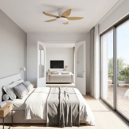 Brilagi - Ventilateur de plafond dimmable LED/32W/230V 3000-6500K Ø 95 cm blanc/marron + télécommande