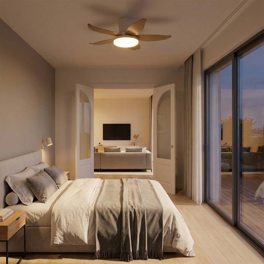 Brilagi - Ventilateur de plafond dimmable LED/32W/230V 3000-6500K Ø 95 cm blanc/marron + télécommande