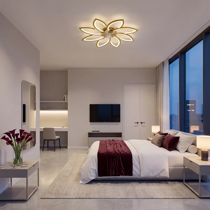 Brilagi - Ventilateur de plafond LED dimmable avec éclairage intégré, 43 W / 230 V, 3000–6500 K, Ø 90 cm, finition dorée + télécommande