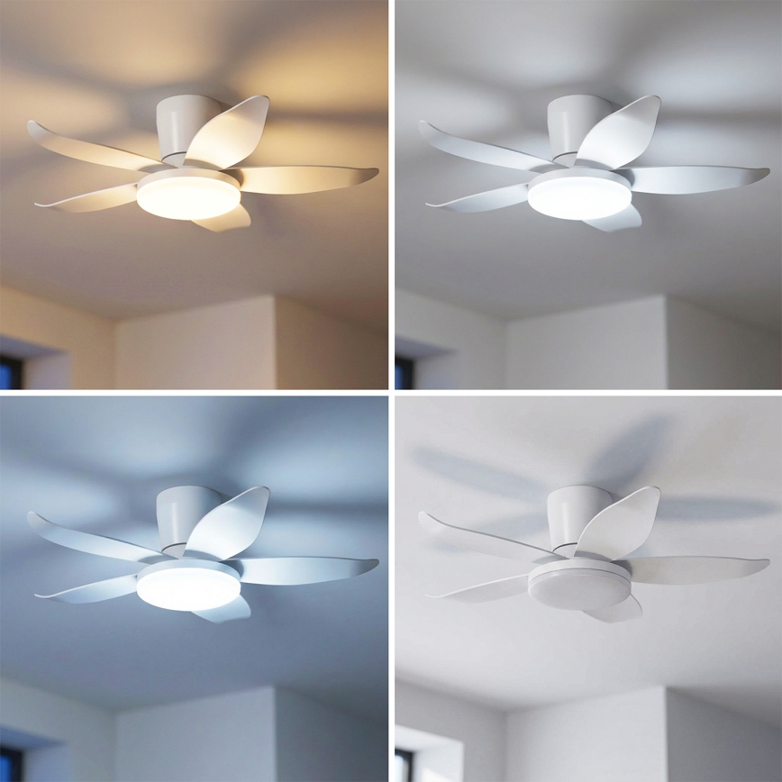 Brilagi - Ventilateur de plafond LED réglable en intensité, 32 W/230 V, 3000–6500 K, diam. 95 cm, blanc + télécommande