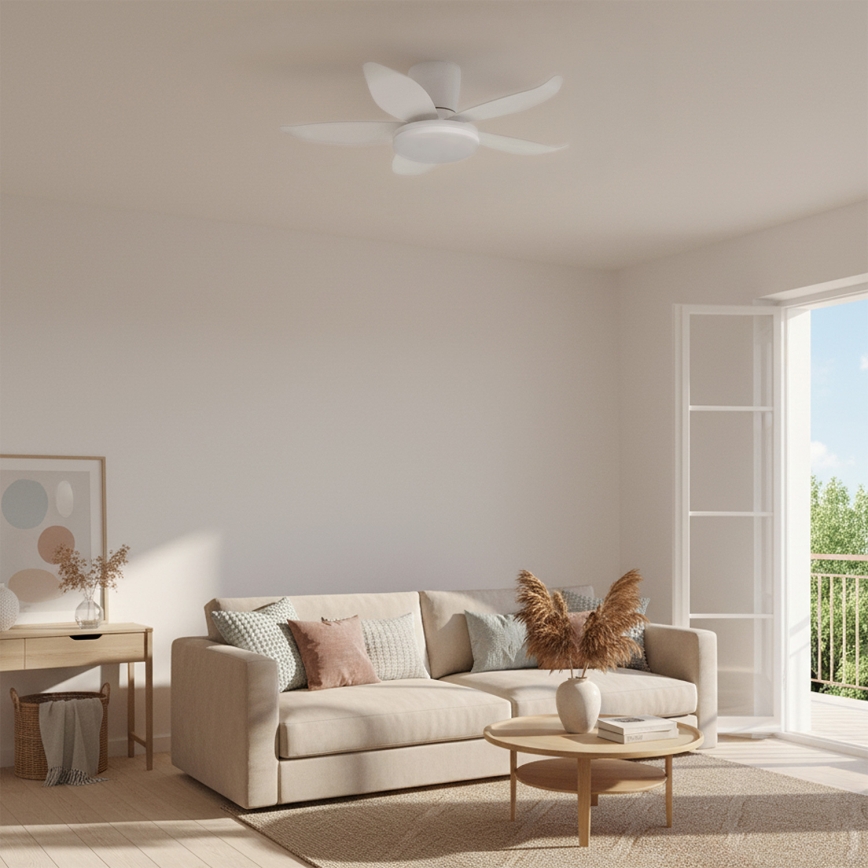 Brilagi - Ventilateur de plafond LED réglable en intensité, 32 W/230 V, 3000–6500 K, diam. 95 cm, blanc + télécommande